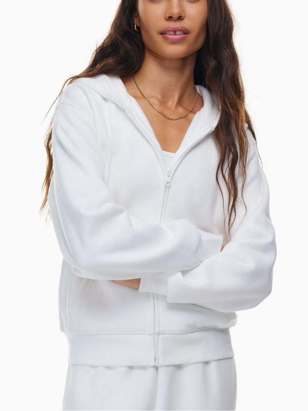 Aritzia TNA Cozy Sweatfleece Perfect Zip Hoodie White 2XS